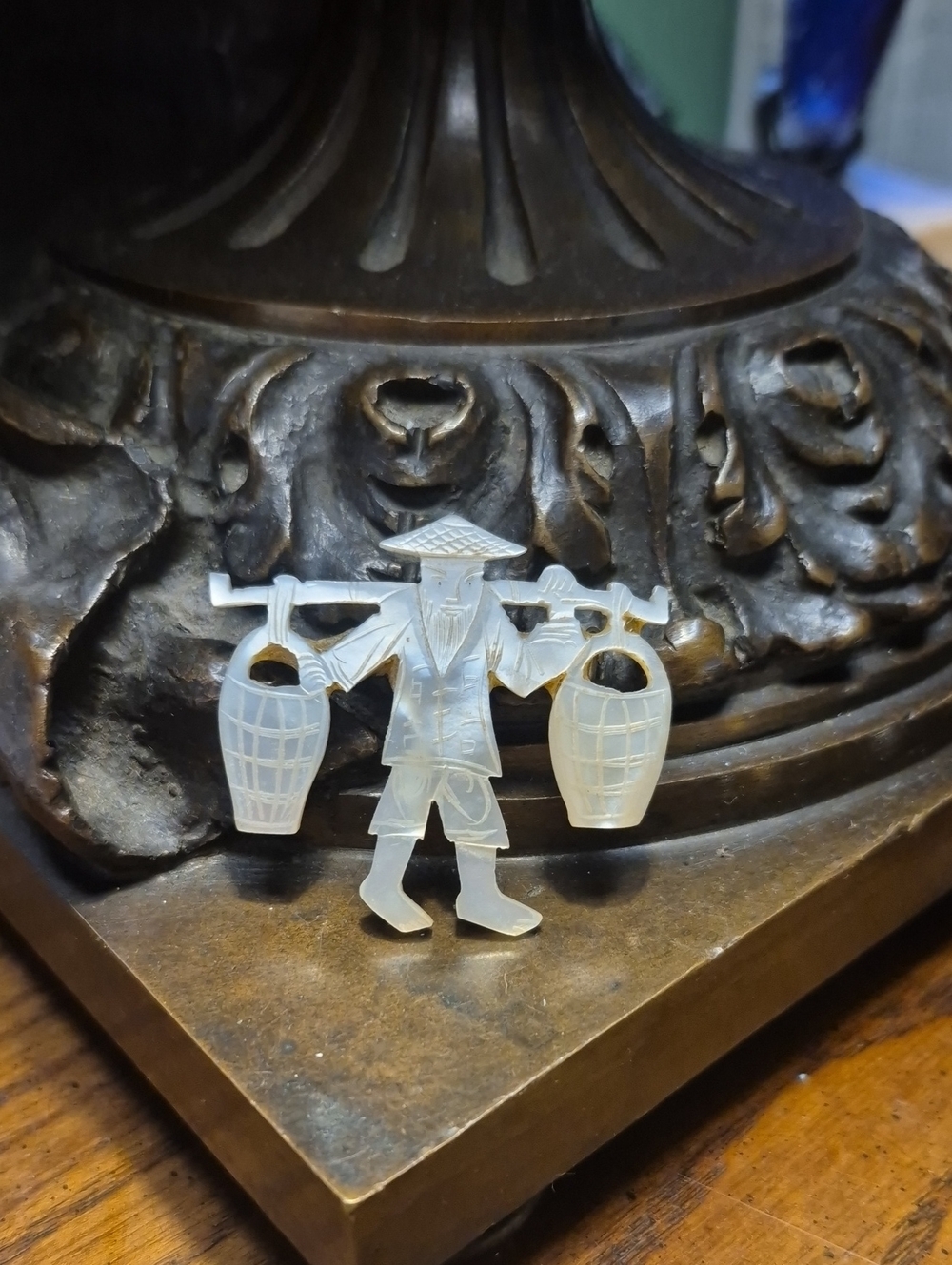 Vintage Mother of Pearl Asian Water Carrier Coolie Brooch Pin